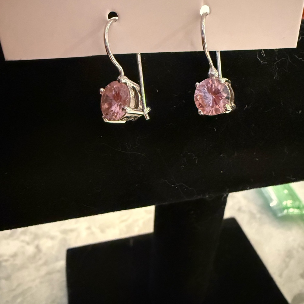 Silver Earrings with Pink Gemstones